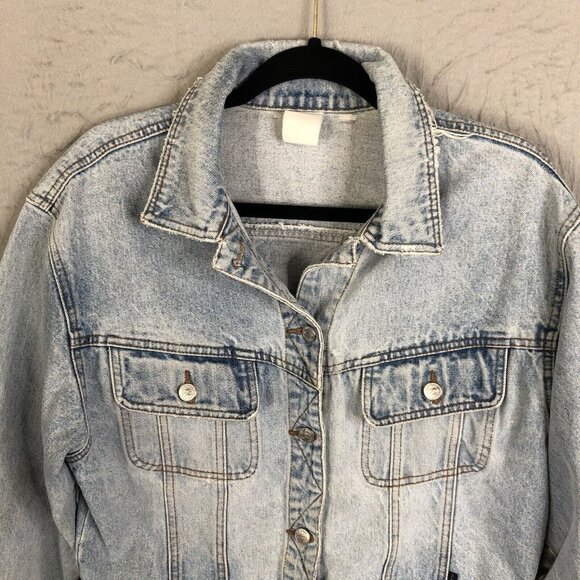 Vintage Old Navy Jean Jacket Womens Large Sunwashed Distressed Y2K 90s Western - Picture 2 of 16